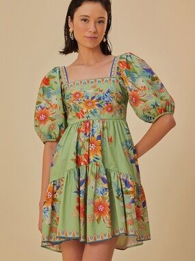 Farm Rio Green Bright Yard Mini Dress
